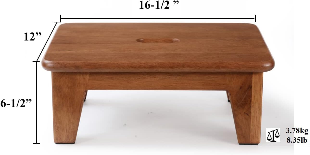 CONSDAN Step Stool for Bed - USA Grown Oak, Wooden Stool for Adults and Seniors, 6.5" High, Non-Slip Mat, No Assembly Needed, Solid Wood, Chocolate Color