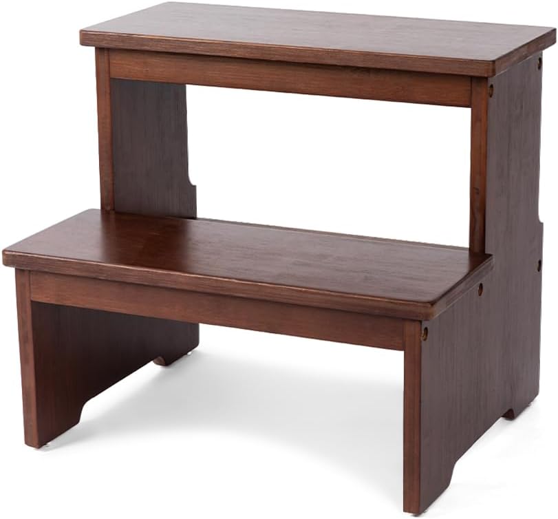 StrongTek Bamboo Two Step Stool for Adults and Kids, Bed Stepstool with Anti-Slip Bottom, Heavy Duty for Kitchen, Bathroom, Bedside Step Stool, Wooden Step Stairs 350 lbs Capacity