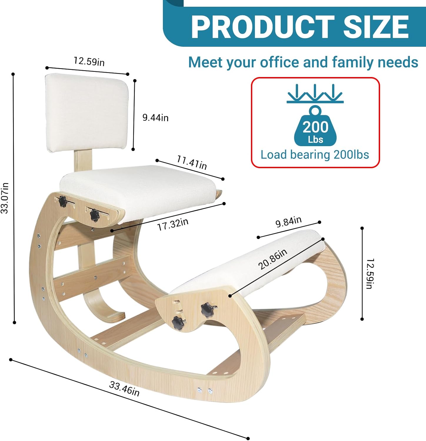CHIESMA Ergonomic Kneeling Chair with Back Support, Adjustable Height Wooden Knee Chair - Improve Posture with an Angled Seat, with Cushion for Home,Office, Ivory