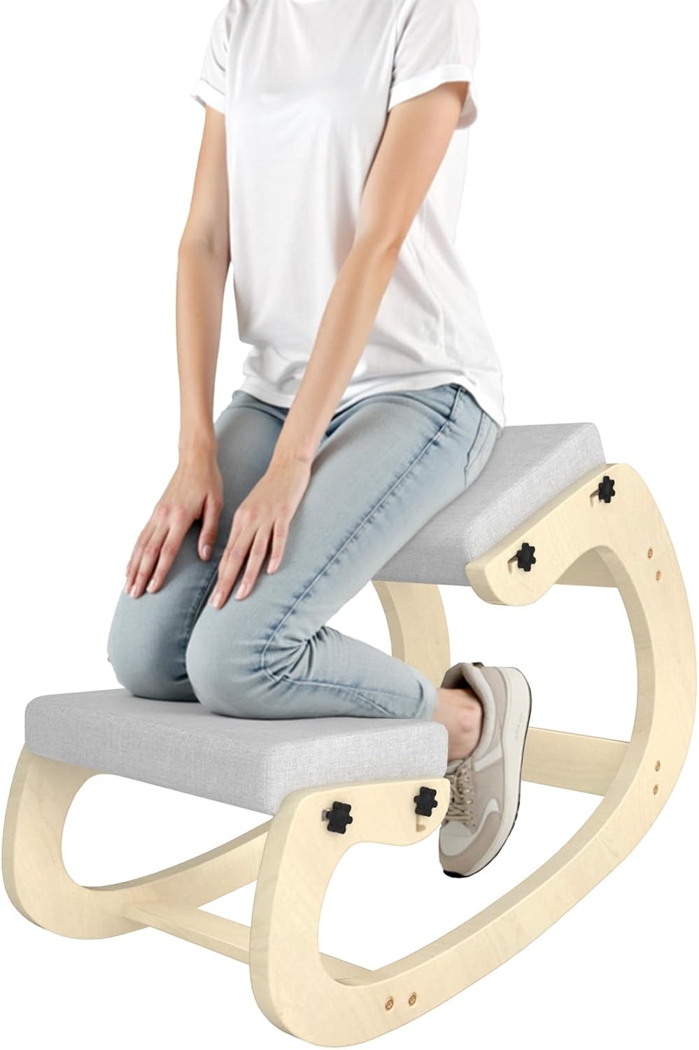 Ergonomic Kneeling Chair with Rocking Wooden Base – Adjustable Height Posture Chair, Thick Cushion & Soft Kneepad for Back & Neck Pain Relief, Ideal for Home Office