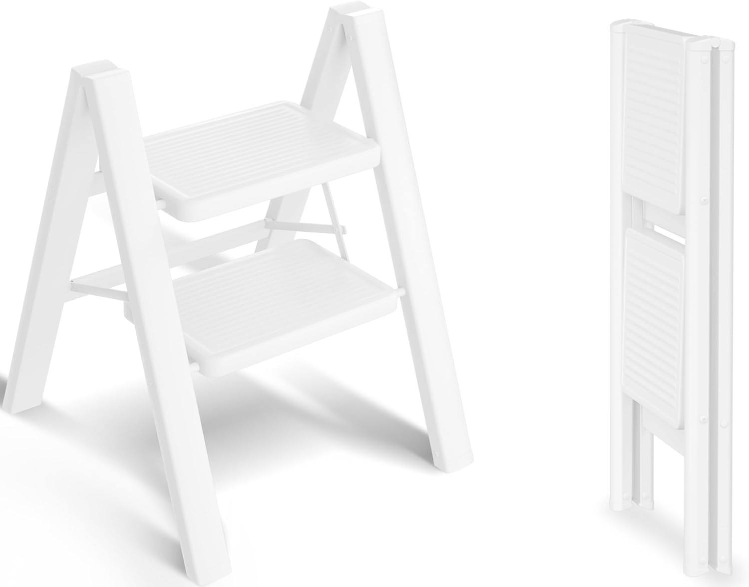 3 Step Ladder, Folding Step Stool with Anti-Slip Wide Sturdy Pedal, Multi-Use for Home and Kitchen Use, Space Saving-Woodgrain(300 lbs Capacity)