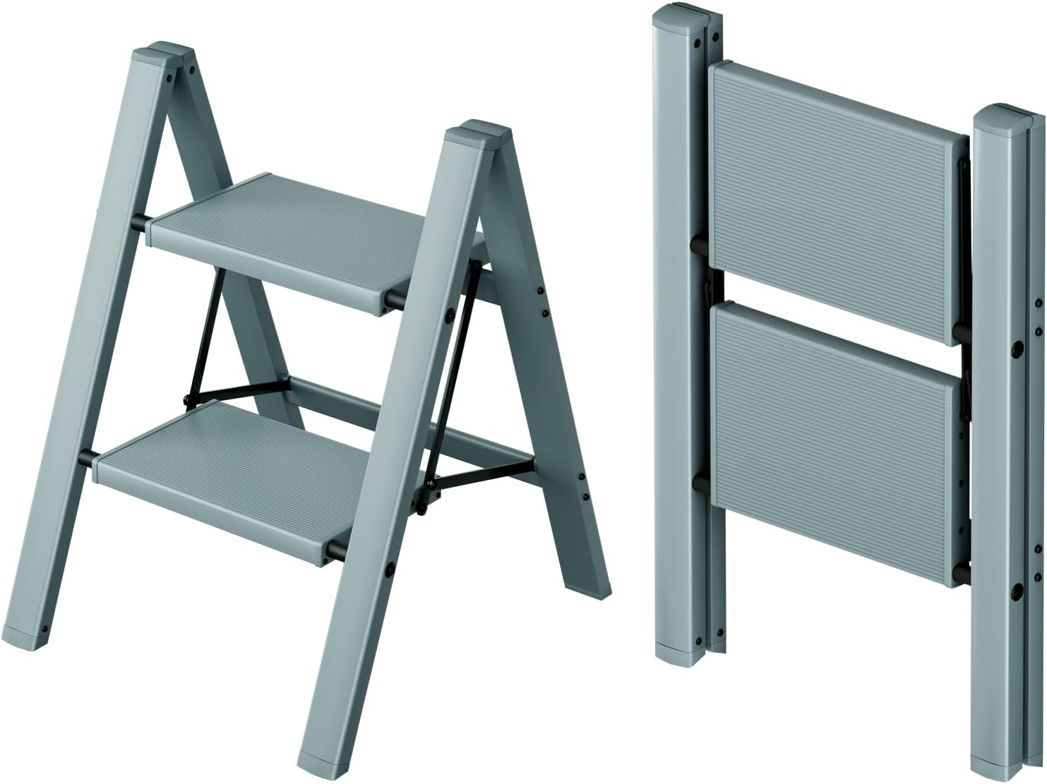 Taranta 2 Step Ladder,Aluminum Lightweight Folding 2 Step Stool with Anti-Slip Wide Pedal, 330lbs Capacity Step Ladder for Household,Kitchen,Office - BlackWoodgrain