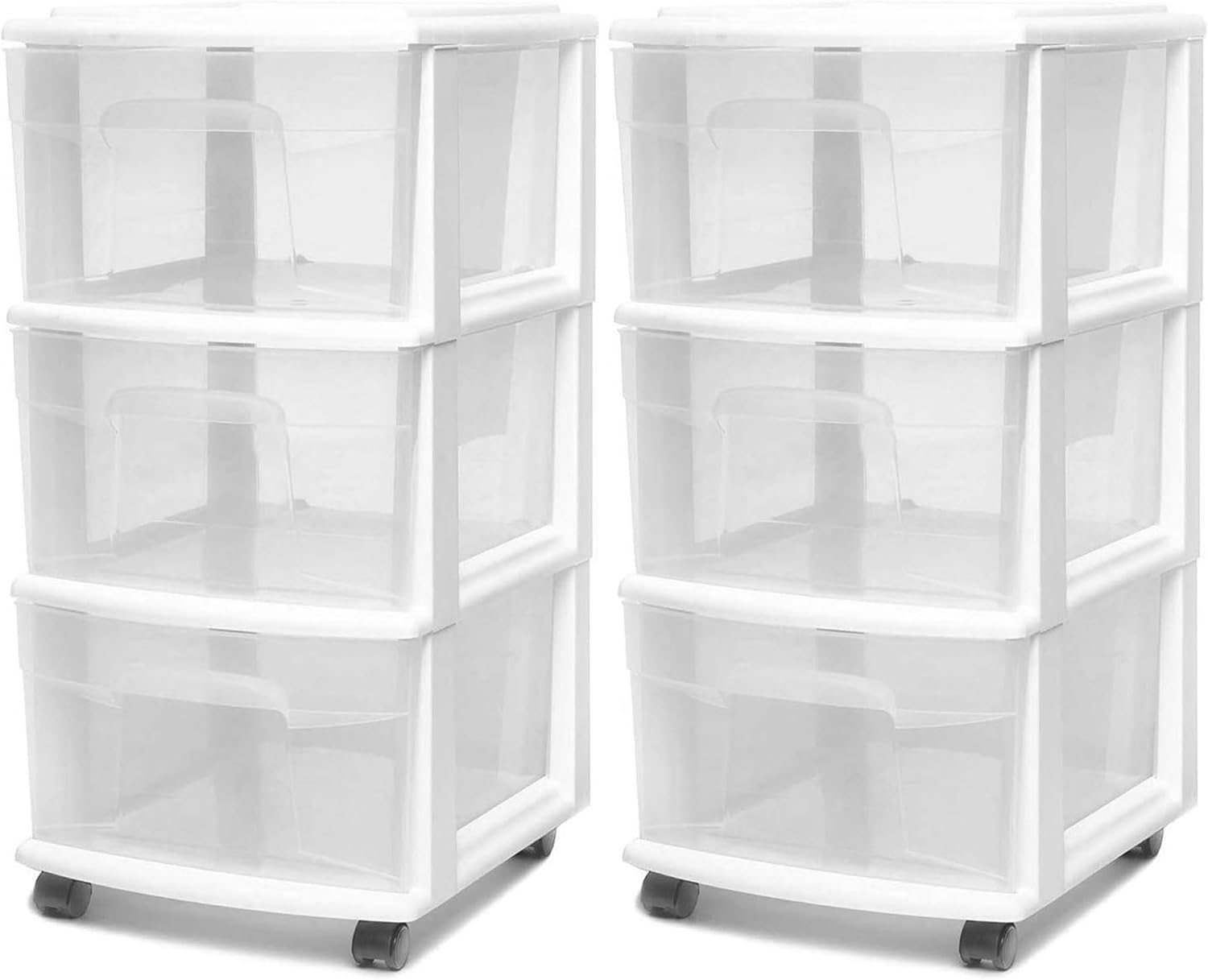 HOMZ Drawer Tower, 3-Tier Clear Plastic Storage Organizer Cart, Black Frame – Organizing Containers with Wheels for Home, Bathroom, Bedroom, Office, and Classroom