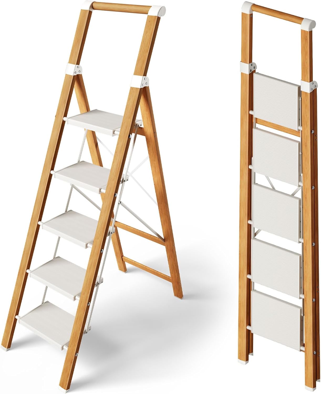 Taranta 2 Step Ladder,Aluminum Lightweight Folding 2 Step Stool with Anti-Slip Wide Pedal, 330lbs Capacity Step Ladder for Household,Kitchen,Office - BlackWoodgrain