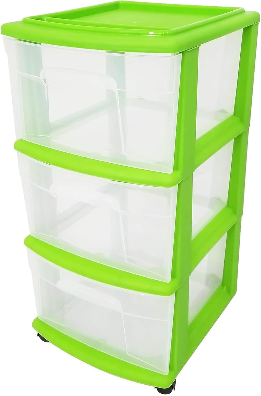 HOMZ Drawer Tower, 3-Tier Clear Plastic Storage Organizer Cart, Black Frame – Organizing Containers with Wheels for Home, Bathroom, Bedroom, Office, and Classroom