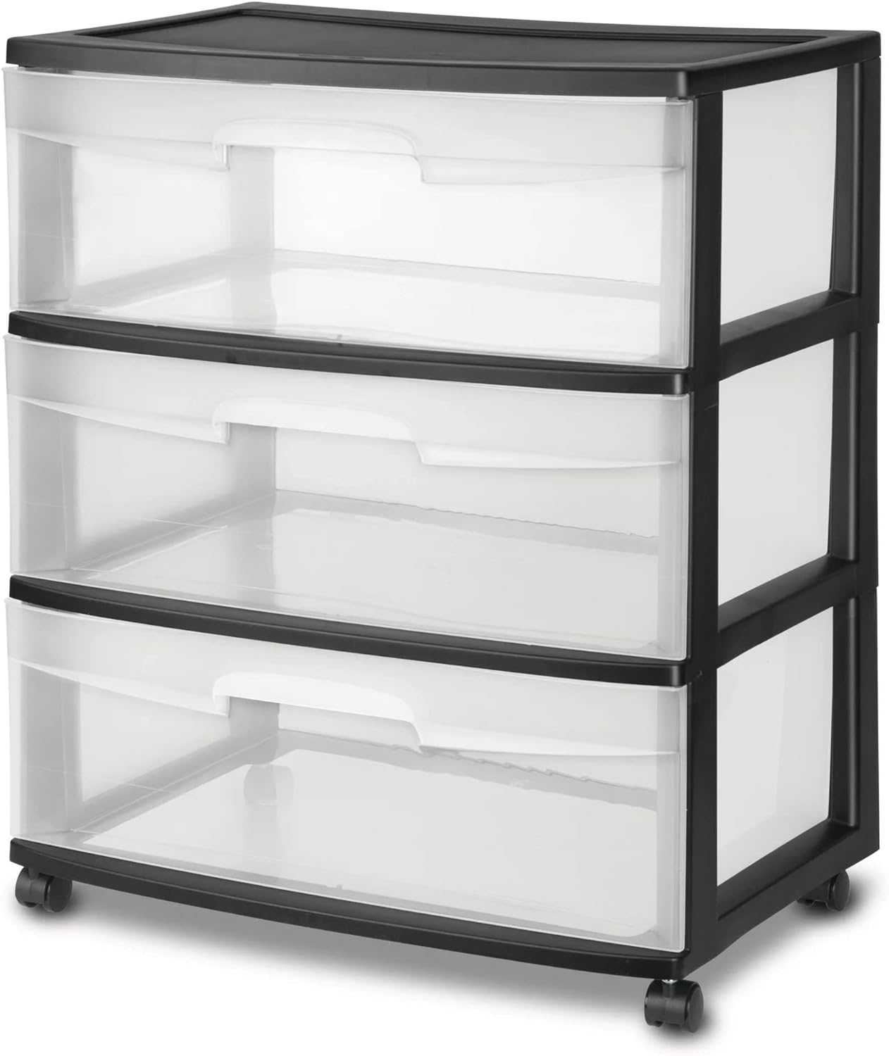 Plastic Storage Drawer Cart, Medium Home Organization Storage Container with 3 Large Clear Drawers With Wheels (White)