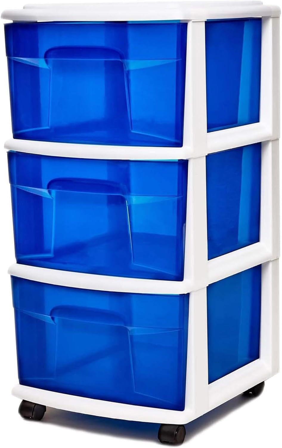 HOMZ Drawer Tower, 3-Tier Clear Plastic Storage Organizer Cart, Black Frame – Organizing Containers with Wheels for Home, Bathroom, Bedroom, Office, and Classroom