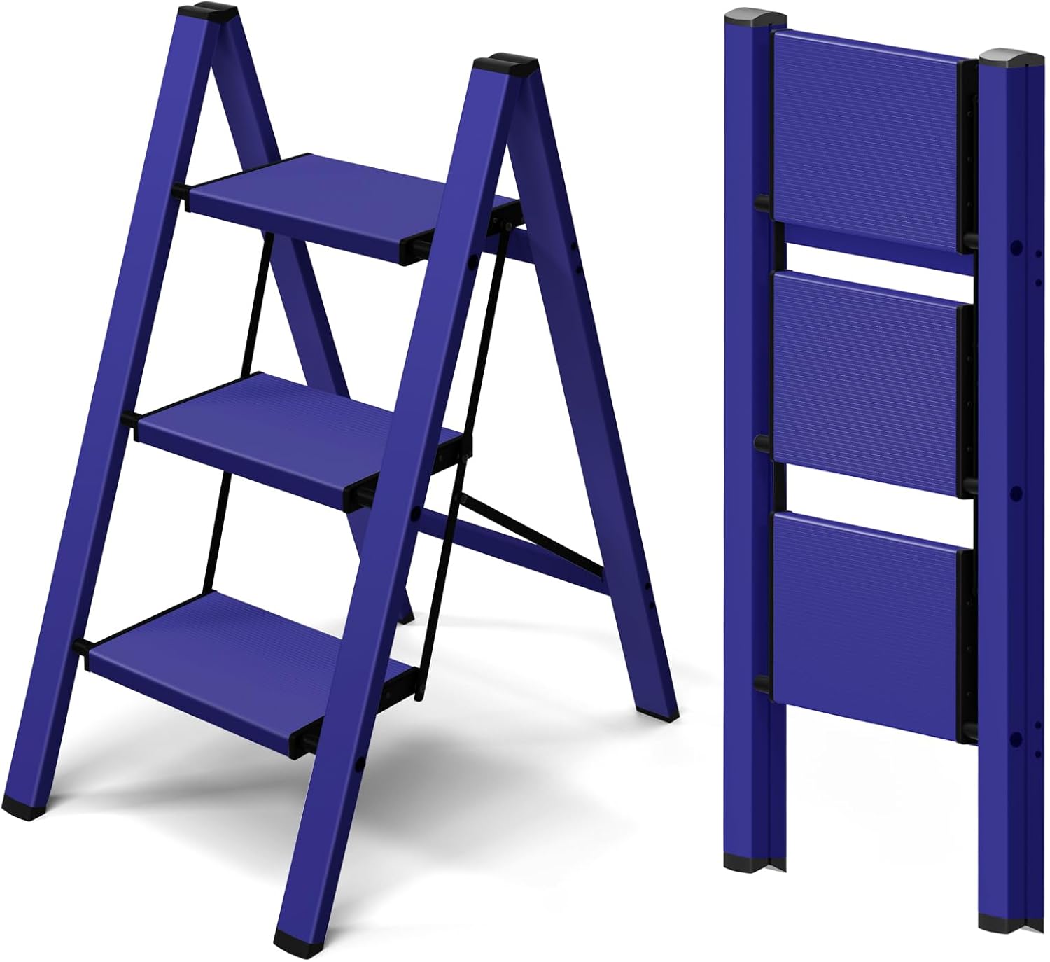 Taranta 2 Step Ladder,Aluminum Lightweight Folding 2 Step Stool with Anti-Slip Wide Pedal, 330lbs Capacity Step Ladder for Household,Kitchen,Office - BlackWoodgrain