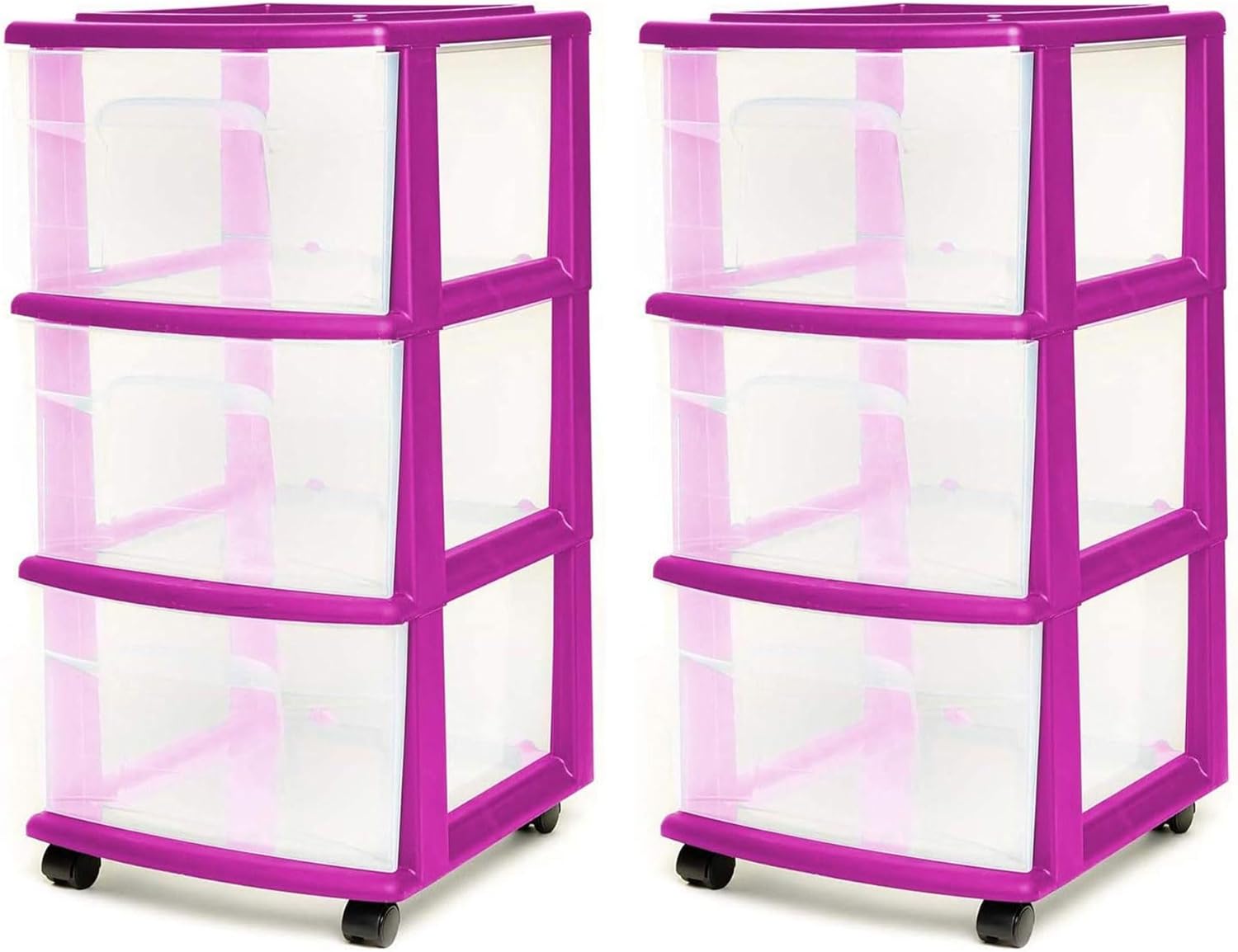 HOMZ Drawer Tower, 3-Tier Clear Plastic Storage Organizer Cart, Black Frame – Organizing Containers with Wheels for Home, Bathroom, Bedroom, Office, and Classroom