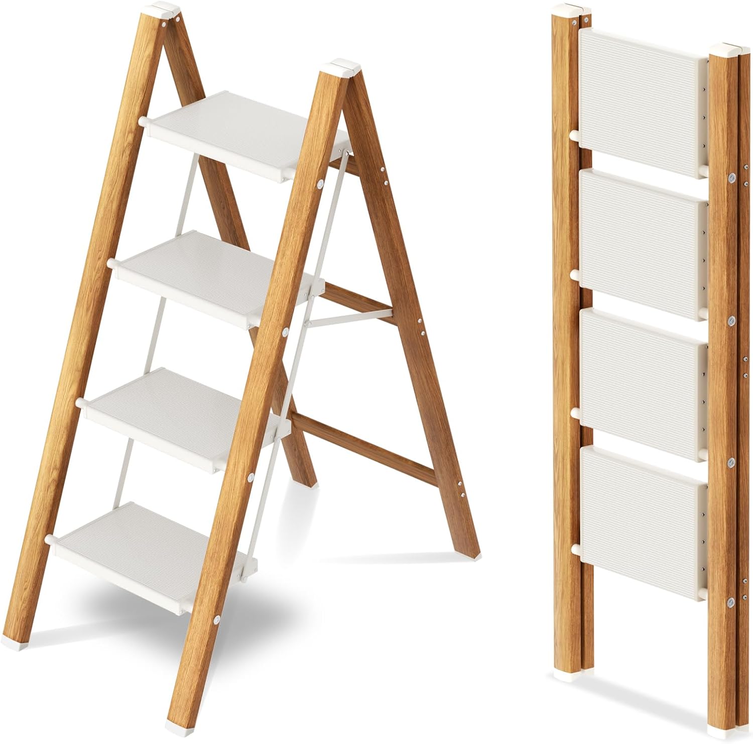 Taranta 2 Step Ladder,Aluminum Lightweight Folding 2 Step Stool with Anti-Slip Wide Pedal, 330lbs Capacity Step Ladder for Household,Kitchen,Office - BlackWoodgrain