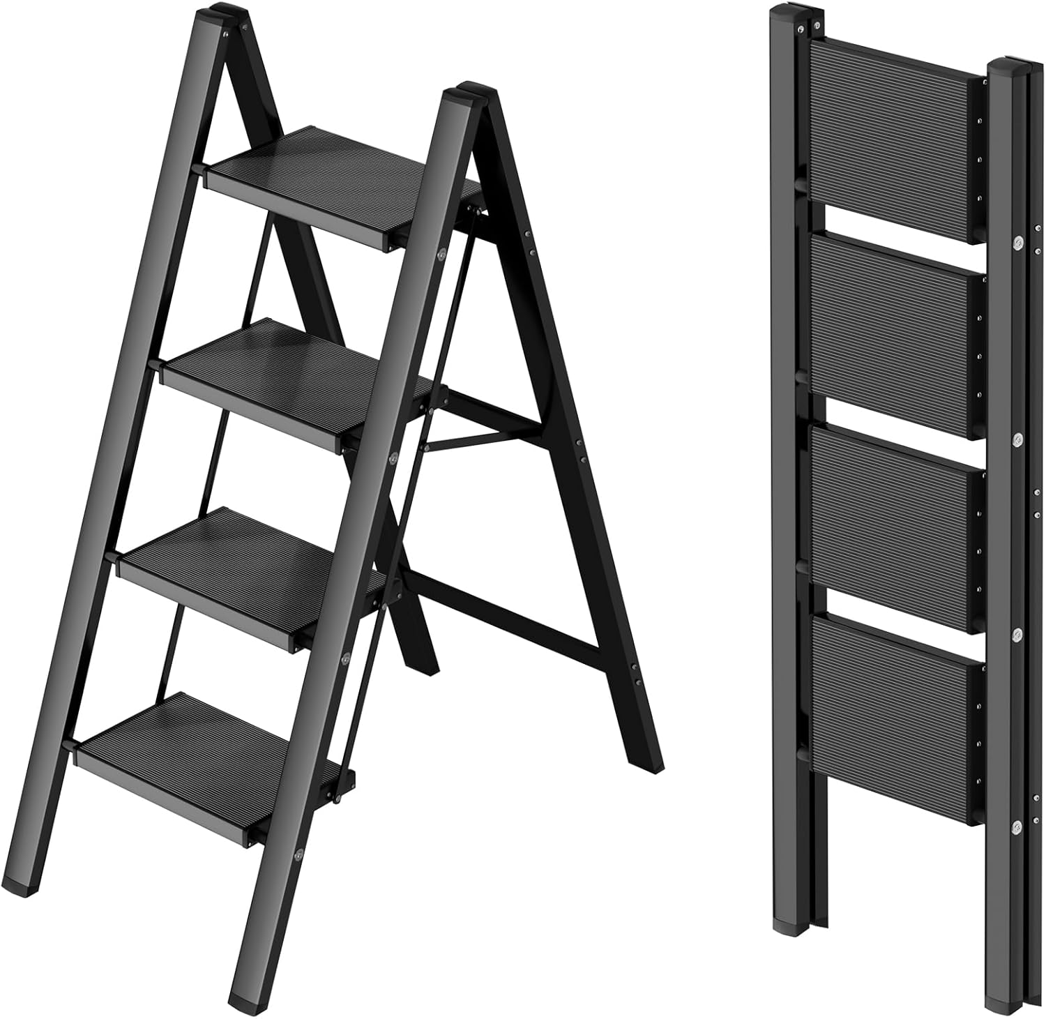 Taranta 2 Step Ladder,Aluminum Lightweight Folding 2 Step Stool with Anti-Slip Wide Pedal, 330lbs Capacity Step Ladder for Household,Kitchen,Office - BlackWoodgrain