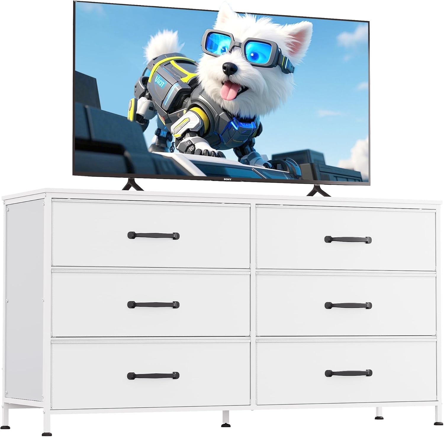 WLIVE 6 Drawer Dresser for Bedroom Large, Fabric Wide Dresser TV Stand for 50, 55, 60 inch TV, Big Long Chest of Drawers with Deep Drawer for Closet, Bedroom, Living Room, Hallway, Rustic Brown