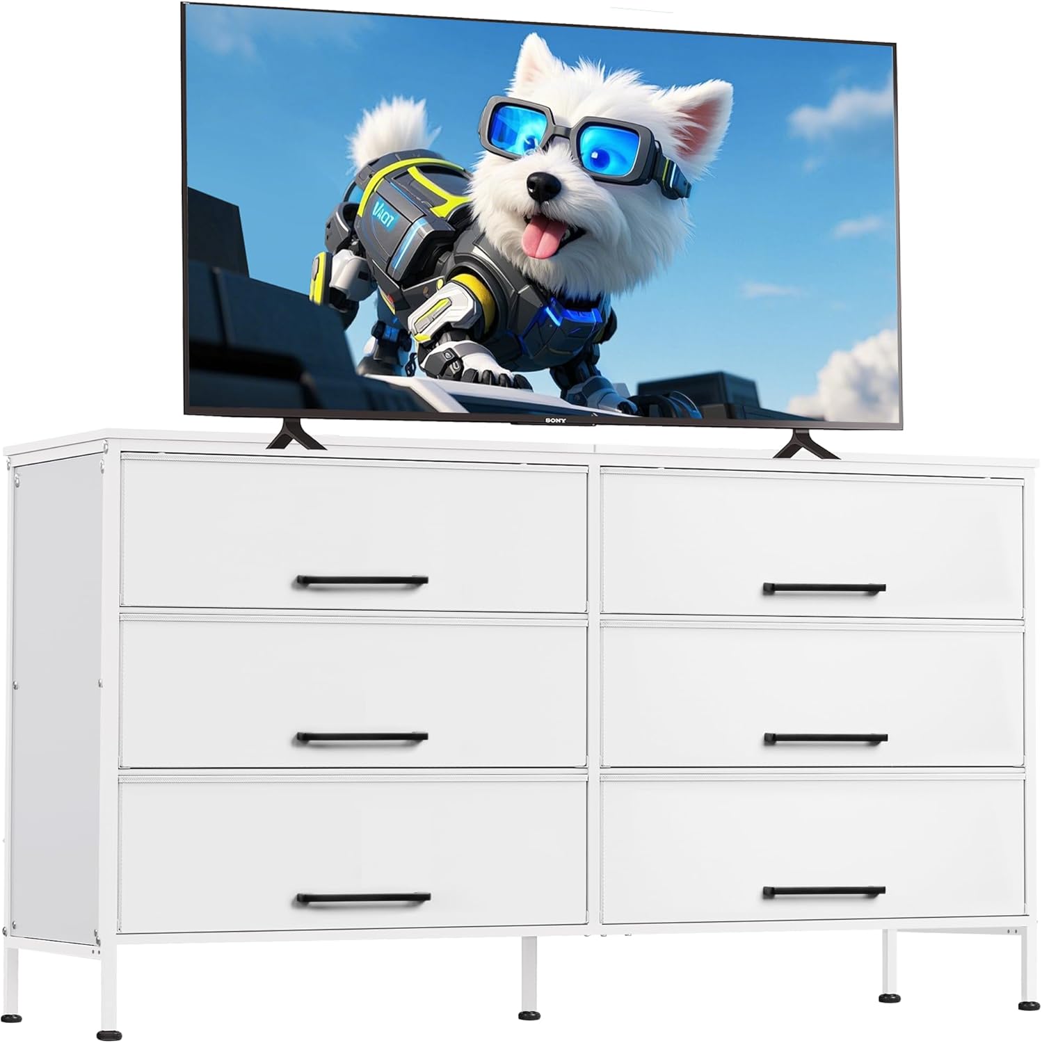 WLIVE 6 Drawer Dresser for Bedroom Large, Fabric Wide Dresser TV Stand for 50, 55, 60 inch TV, Big Long Chest of Drawers with Deep Drawer for Closet, Bedroom, Living Room, Hallway, Rustic Brown