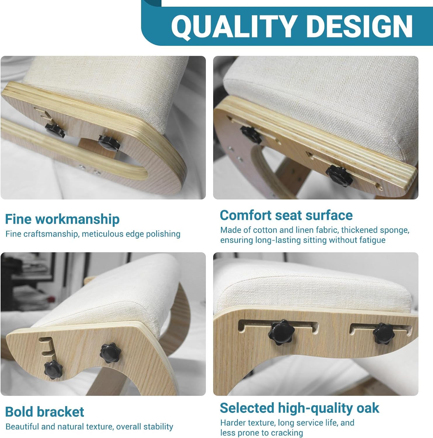 CHIESMA Ergonomic Kneeling Chair with Back Support, Adjustable Height Wooden Knee Chair - Improve Posture with an Angled Seat, with Cushion for Home,Office, Ivory