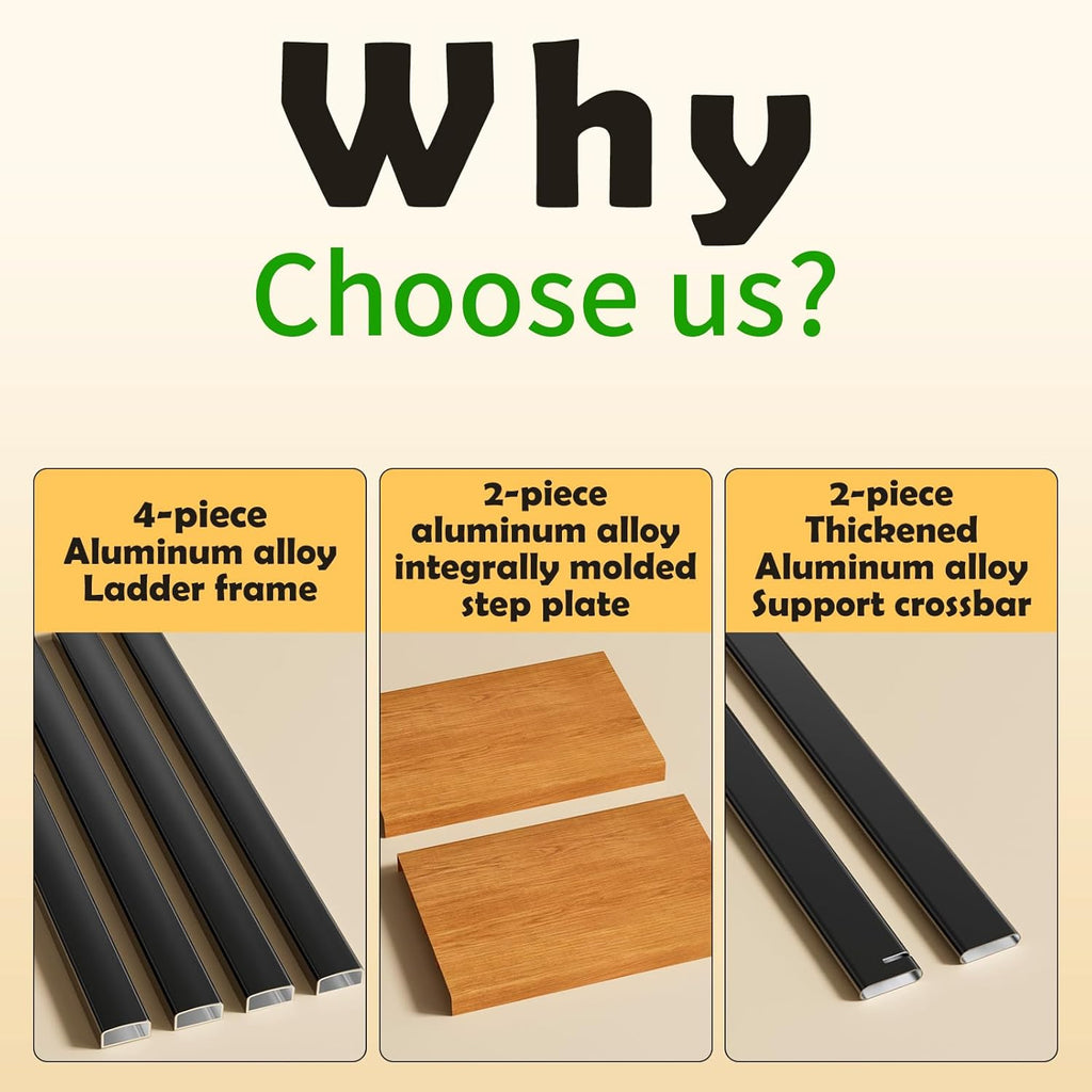 Taranta 2 Step Ladder,Aluminum Lightweight Folding 2 Step Stool with Anti-Slip Wide Pedal, 330lbs Capacity Step Ladder for Household,Kitchen,Office - BlackWoodgrain