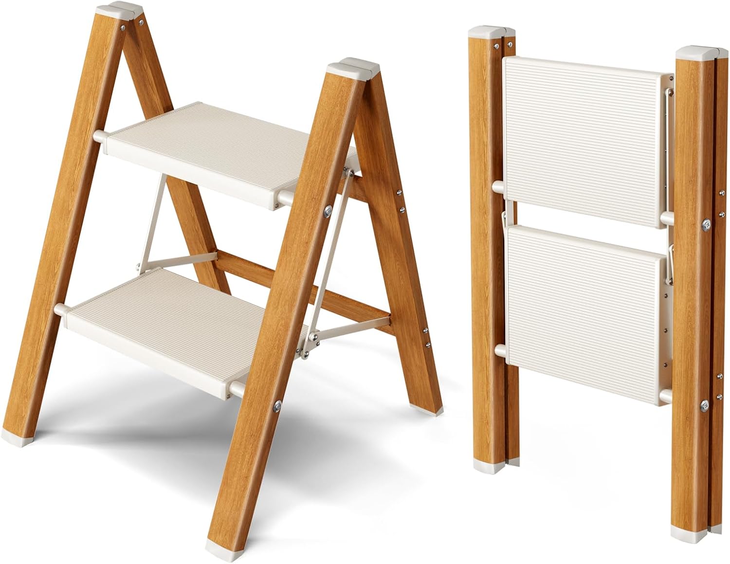 Taranta 2 Step Ladder,Aluminum Lightweight Folding 2 Step Stool with Anti-Slip Wide Pedal, 330lbs Capacity Step Ladder for Household,Kitchen,Office - BlackWoodgrain