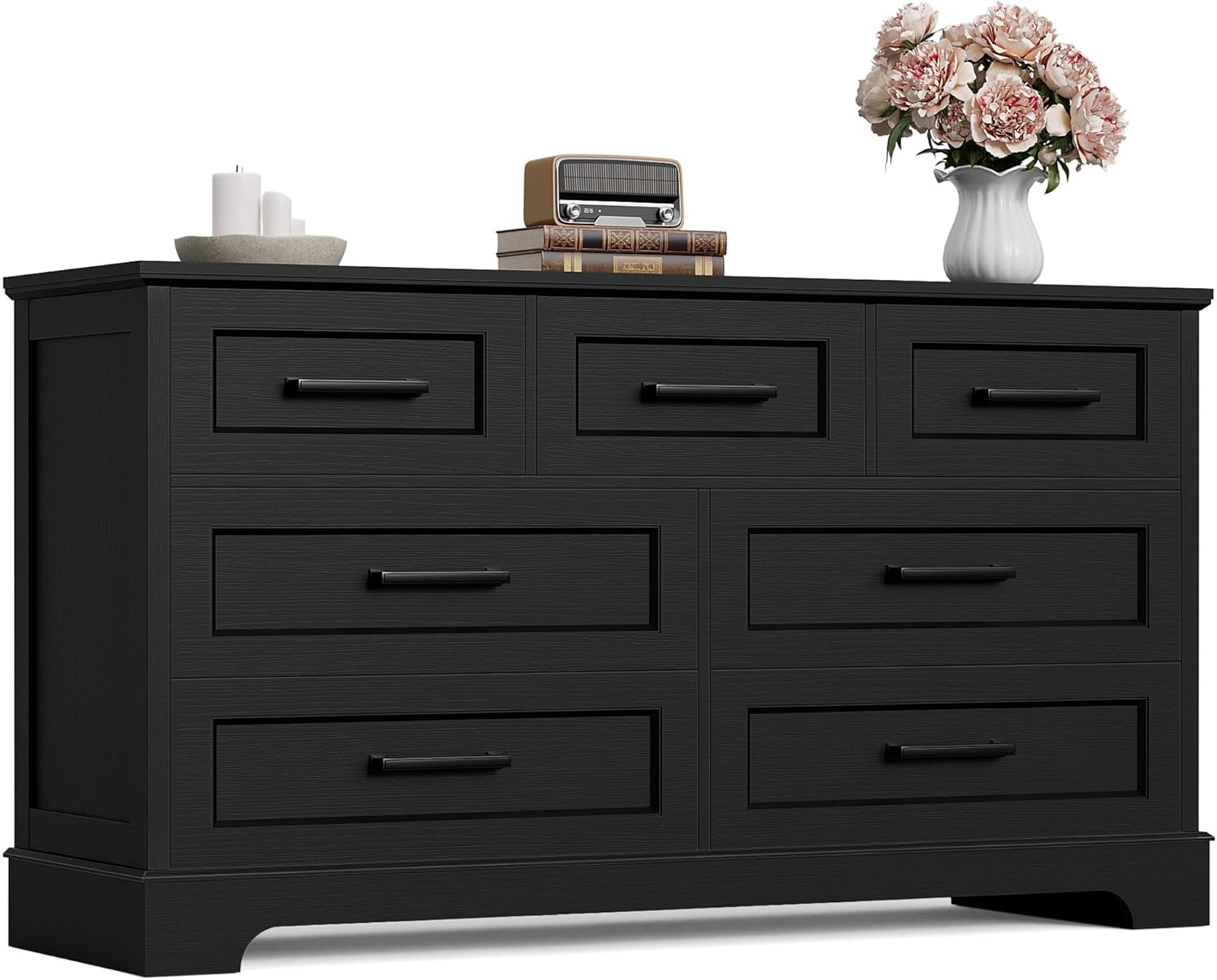 Furmax Farmhouse Dresser for Bedroom, 7 Drawers Dresser, Wood Chest of Drawers, 52" Wide Storage Dressers Organizer for Bedroom, Living Room, White and Brown