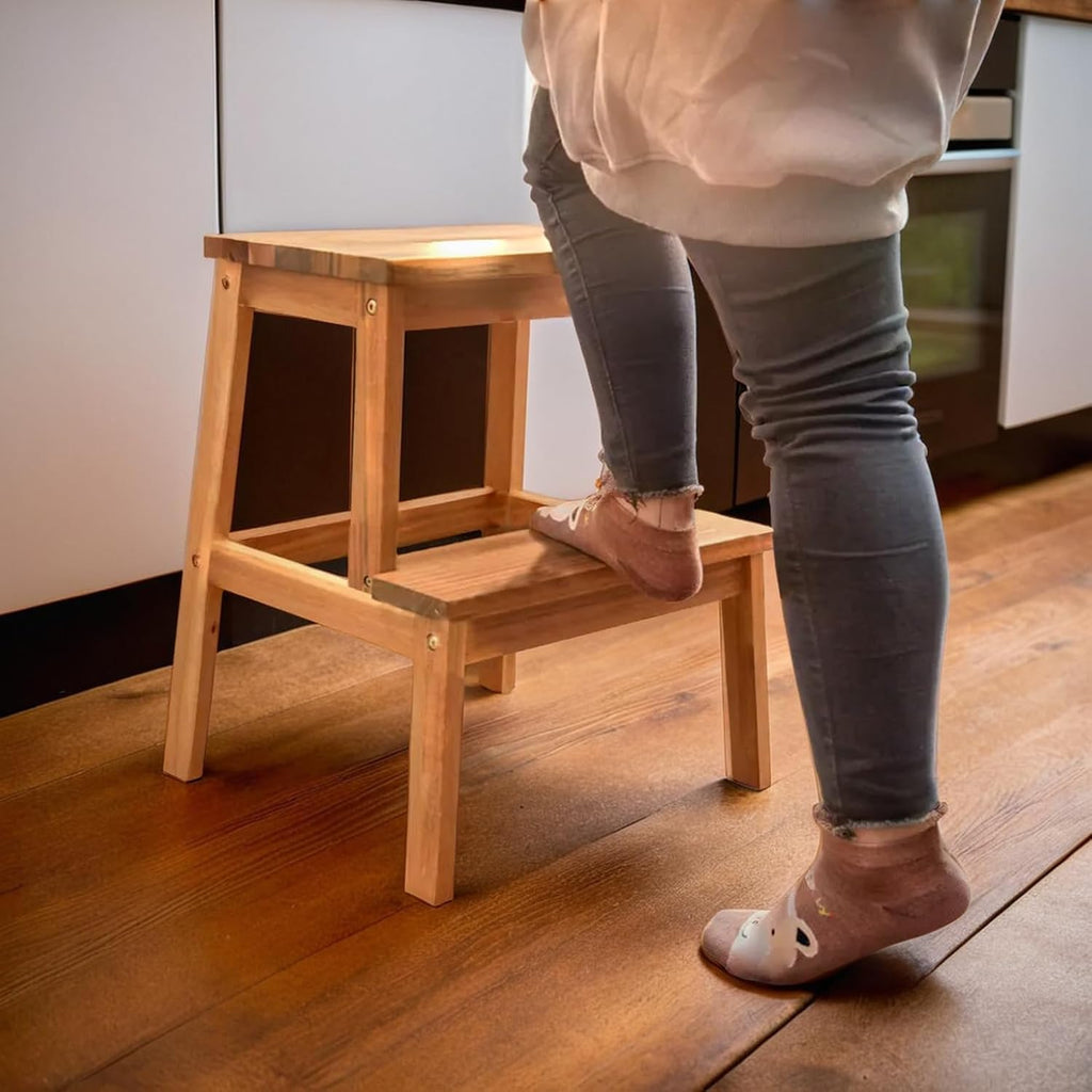 BEEFURNI 2 Step Wood Stool, Wooden Stepping Stools for Adults & Kids 350 lbs, Kids Stepping Chair, Bathroom, Bedroom Bench, Closet Climbing Chair, Easy to Assemble, 1 Year Manufacturer Warranty