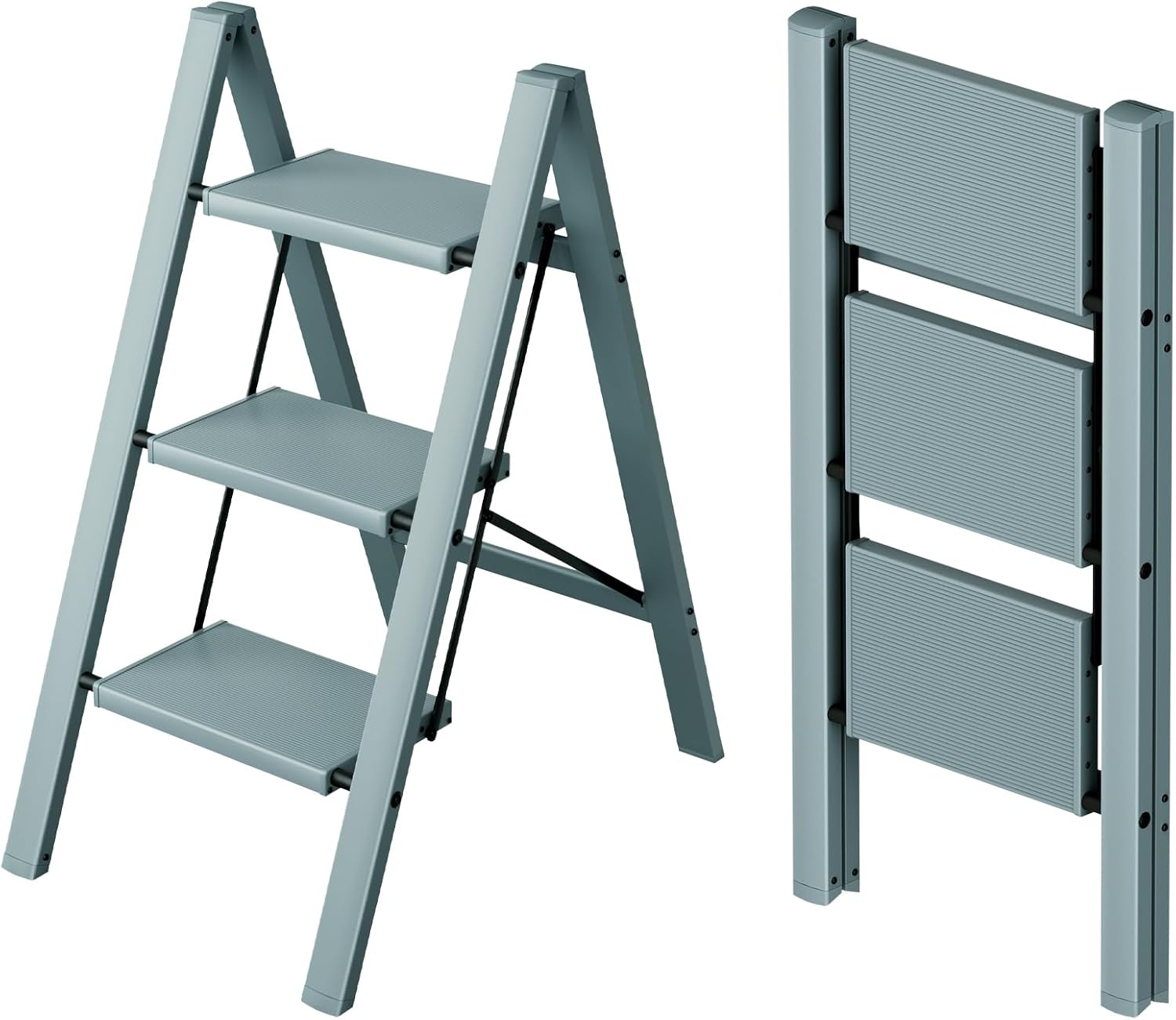 Taranta 2 Step Ladder,Aluminum Lightweight Folding 2 Step Stool with Anti-Slip Wide Pedal, 330lbs Capacity Step Ladder for Household,Kitchen,Office - BlackWoodgrain