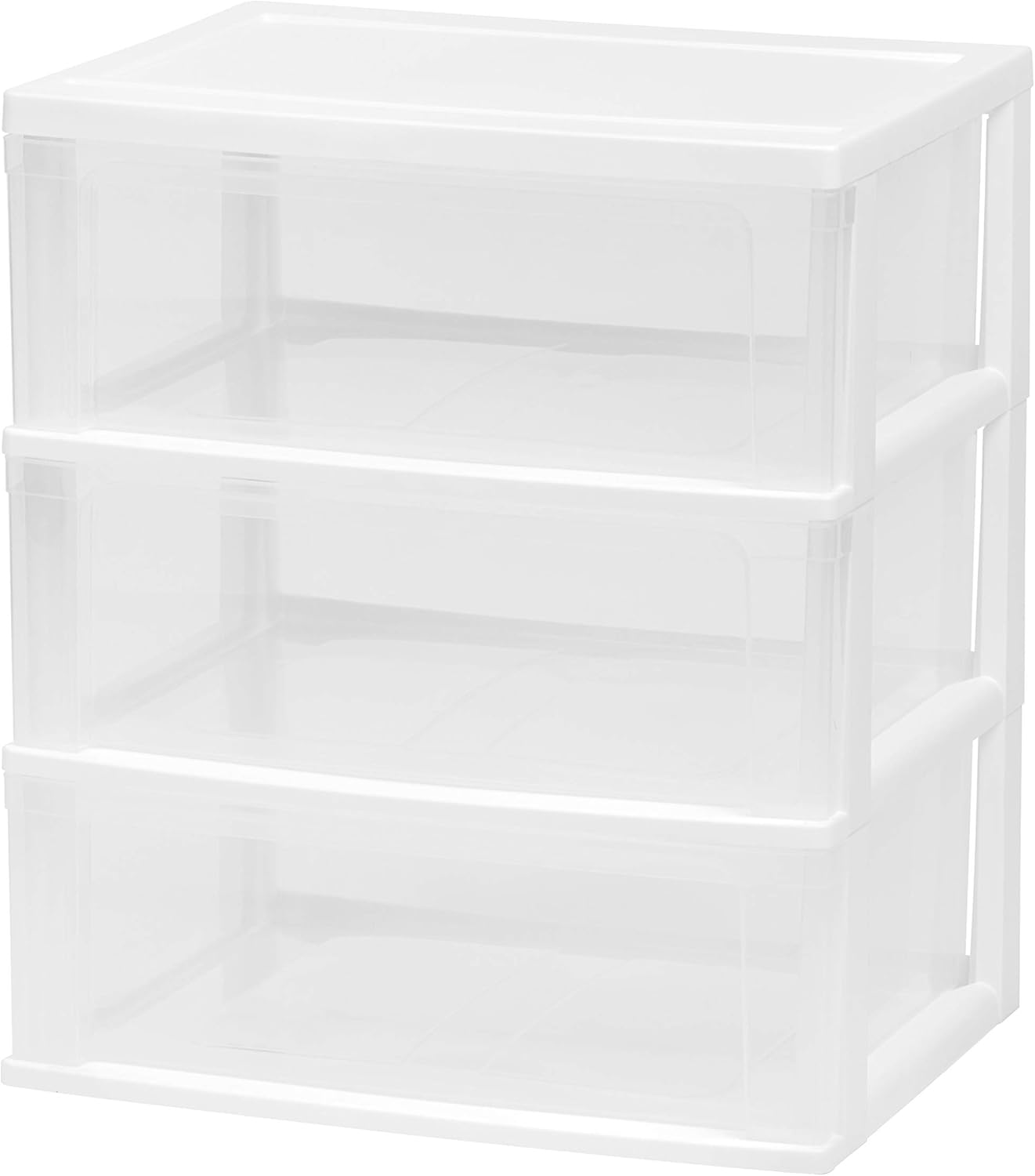 IRIS USA Plastic Drawer Storage Organizer Rolling Cart, with Wheels Casters, 3-Drawers, for Art Craft Supplies Bathroom Dorm Bedroom Laundry Room, Wide, White