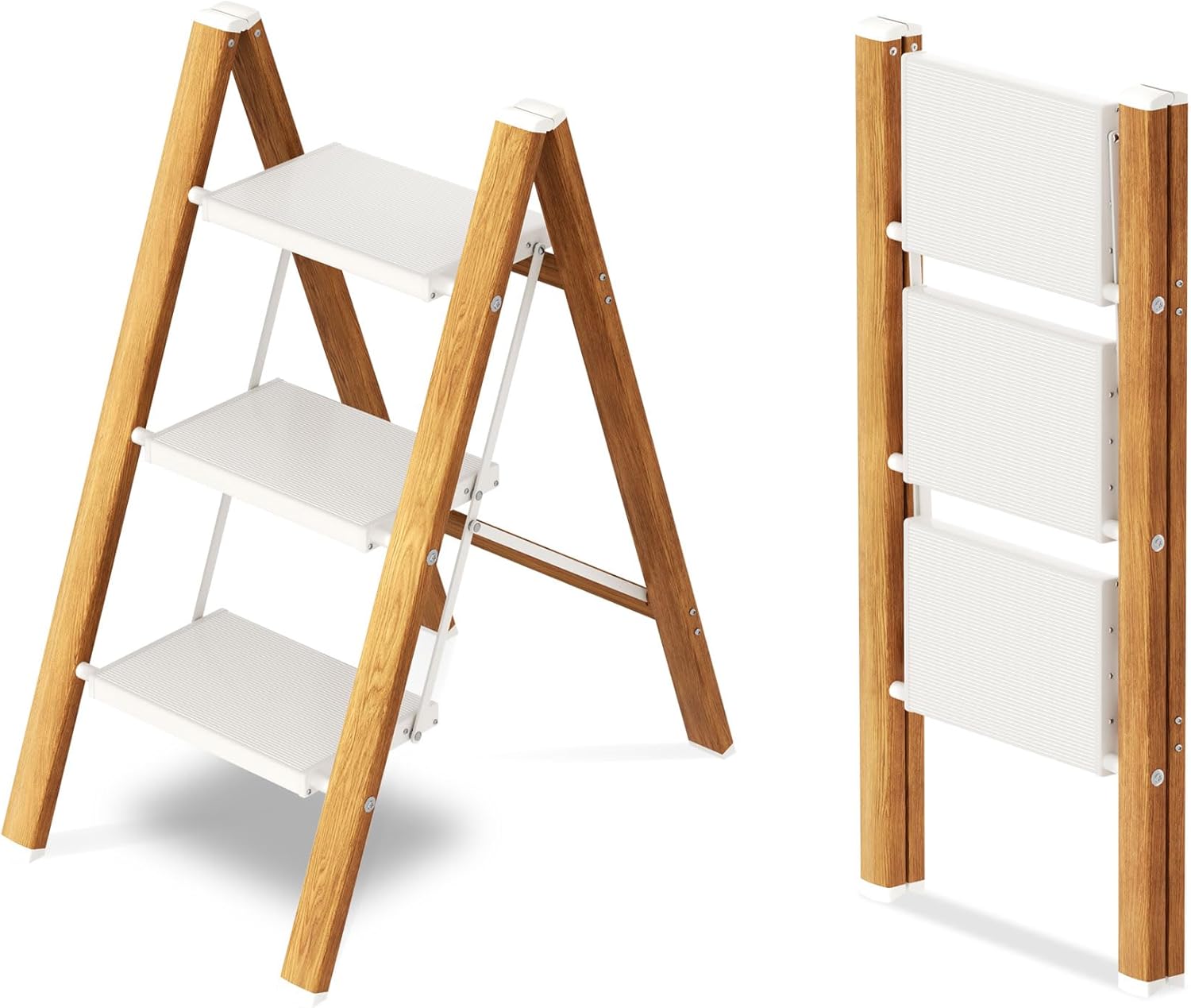 Taranta 2 Step Ladder,Aluminum Lightweight Folding 2 Step Stool with Anti-Slip Wide Pedal, 330lbs Capacity Step Ladder for Household,Kitchen,Office - BlackWoodgrain