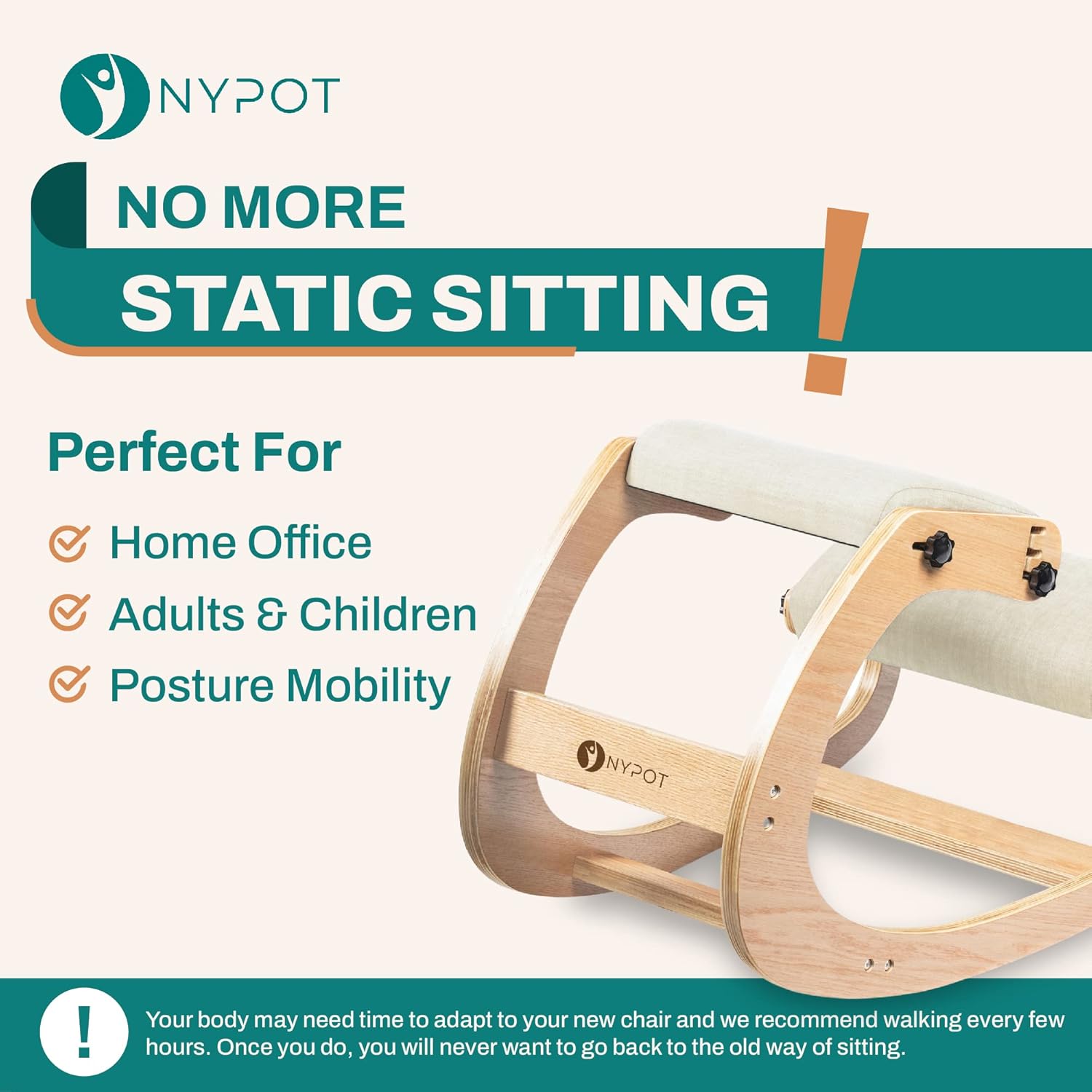 NYPOT Ergonomic Kneeling Chair with Adjustable Seats - Knee Chair for Posture Correction & Kneel Rocking Stool for Desk - Back Pain Relief for Home and Office, Supports 250 pounds - 5 Years Warranty