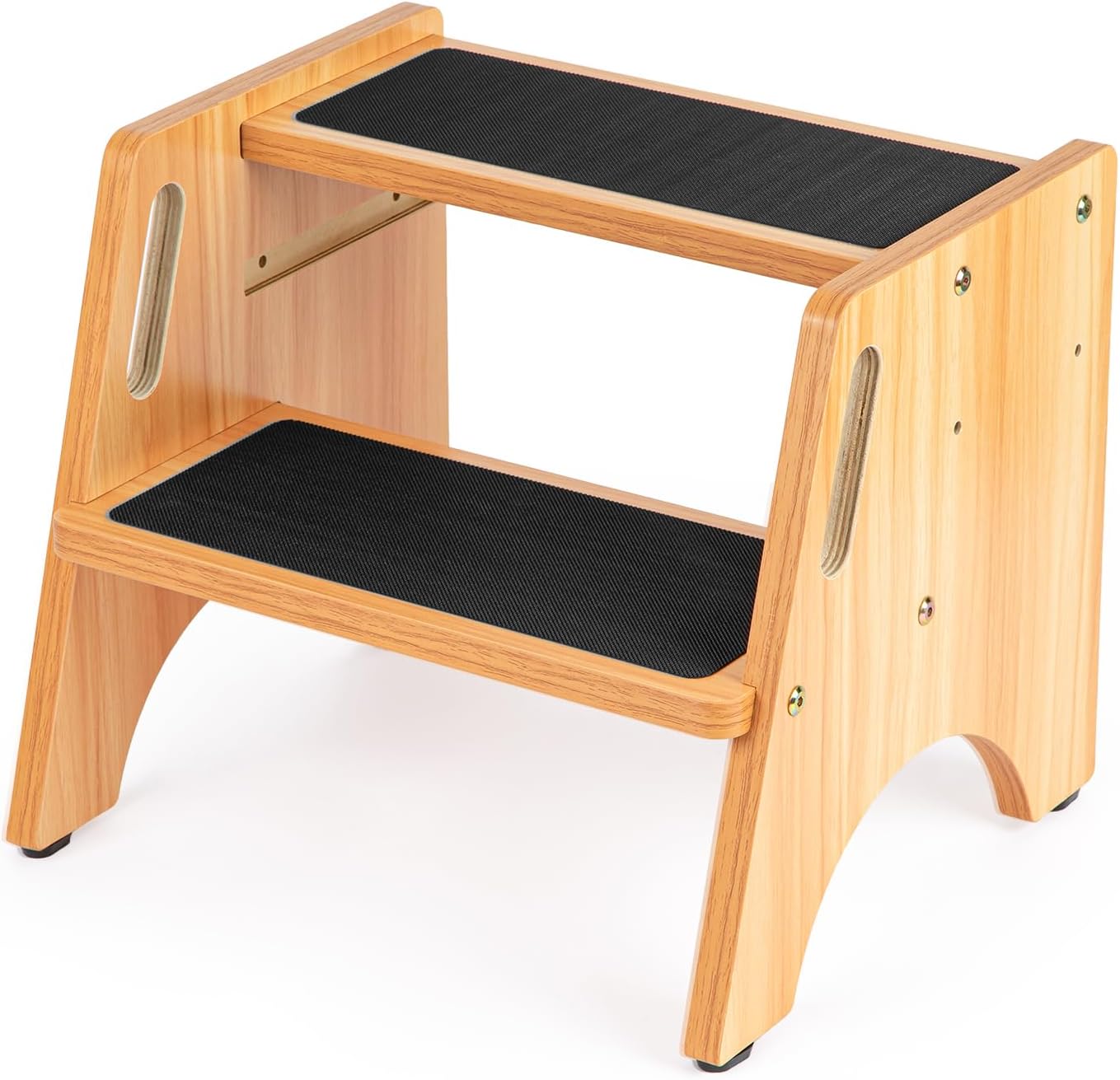 StrongTek Wooden 2 Step Stools for Kids, Safe Non-Slip Surface with Handles, 350 lbs Capacity, Portable Toddler Stepping Stool for Bathroom Kitchen and Bedroom (Natural)