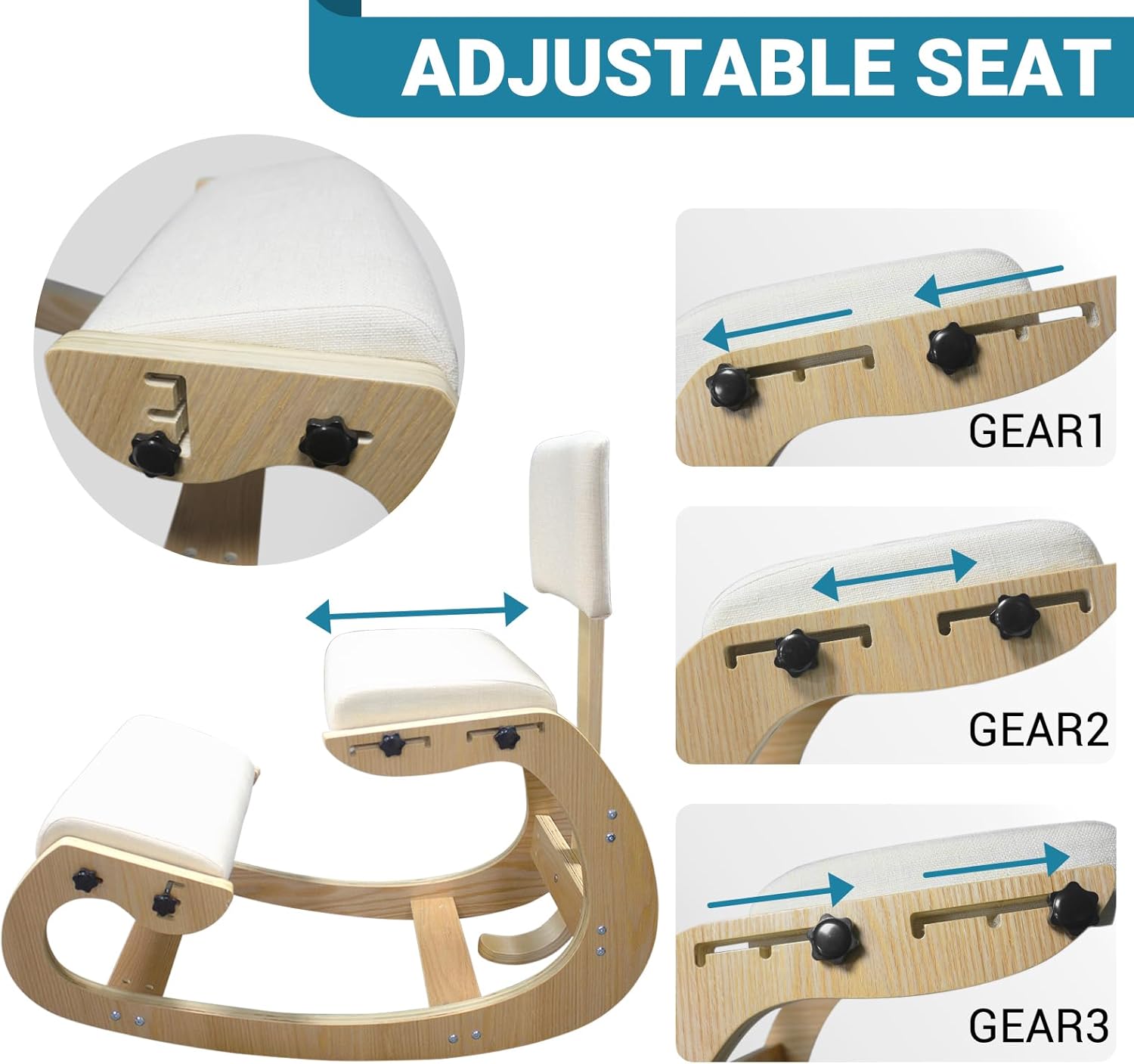 CHIESMA Ergonomic Kneeling Chair with Back Support, Adjustable Height Wooden Knee Chair - Improve Posture with an Angled Seat, with Cushion for Home,Office, Ivory