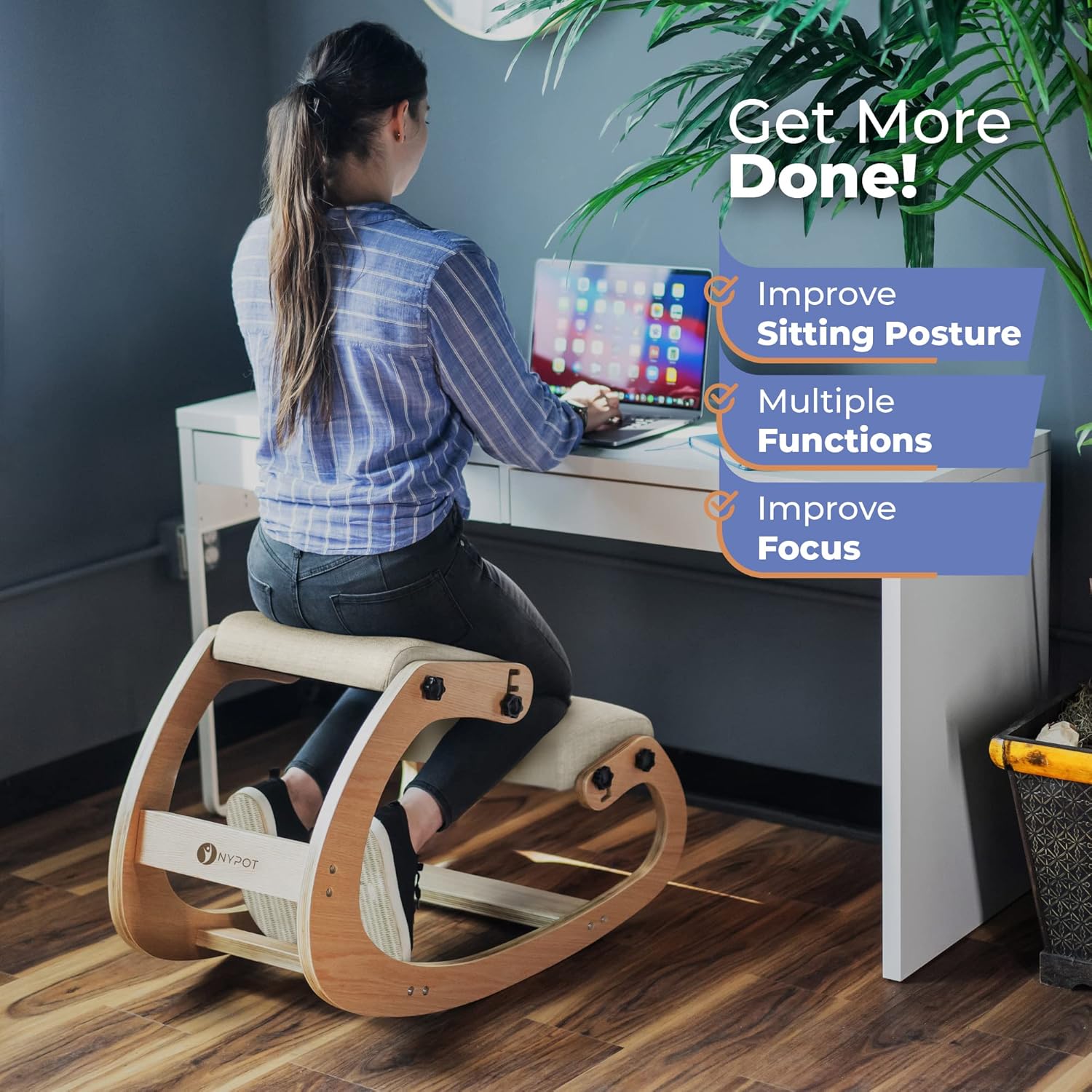 NYPOT Ergonomic Kneeling Chair with Adjustable Seats - Knee Chair for Posture Correction & Kneel Rocking Stool for Desk - Back Pain Relief for Home and Office, Supports 250 pounds - 5 Years Warranty