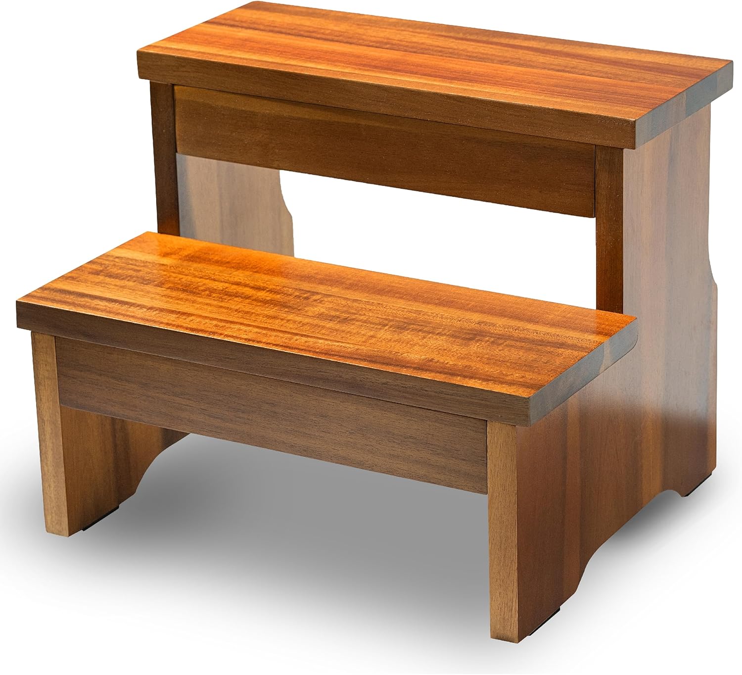 Wooden Two Step Stool, Heavy Duty 2-Step Ladder for Adults & Kids, Supports up to 450lbs for Kitchen, Bathroom or Bedside Use (Walnut Finish)