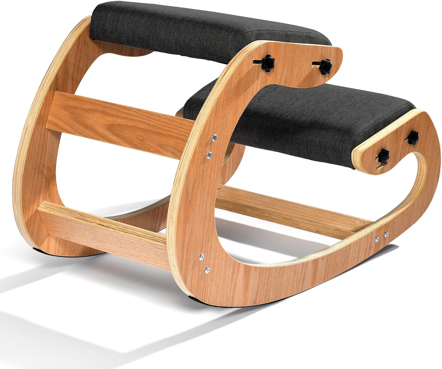 Easyego Kneeling Chair Ergonomic Posture Chair, Wood Adjustable Rocking Knee with Soft Padding, Natural Relief for Neck or Back Pain for Home Office, Max Load 300 lb - Gray