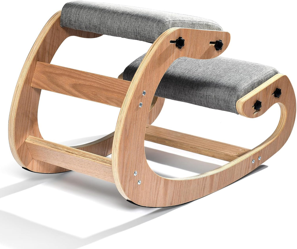 Easyego Kneeling Chair Ergonomic Posture Chair, Wood Adjustable Rocking Knee with Soft Padding, Natural Relief for Neck or Back Pain for Home Office, Max Load 300 lb - Gray