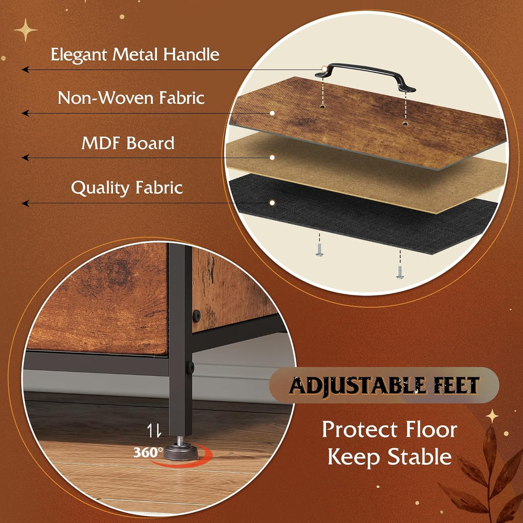 WLIVE 6 Drawer Dresser for Bedroom Large, Fabric Wide Dresser TV Stand for 50, 55, 60 inch TV, Big Long Chest of Drawers with Deep Drawer for Closet, Bedroom, Living Room, Hallway, Rustic Brown