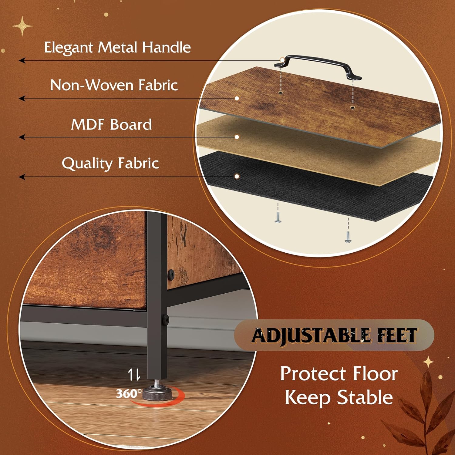 WLIVE 6 Drawer Dresser for Bedroom Large, Fabric Wide Dresser TV Stand for 50, 55, 60 inch TV, Big Long Chest of Drawers with Deep Drawer for Closet, Bedroom, Living Room, Hallway, Rustic Brown