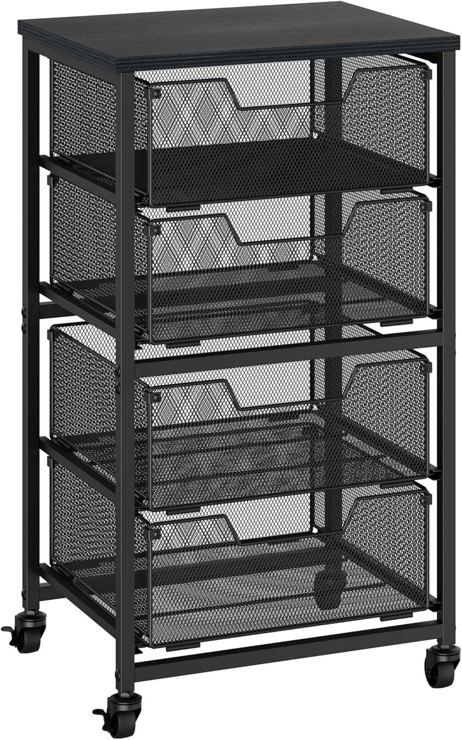 Rolling Cart with Drawers, 4-Drawer Storage Cart on Wheels with Wooden Top, Metal Utility Cart with Storage Drawers, Craft Storage Art Cart for Classroom, Office, Kitchen, Bedroom
